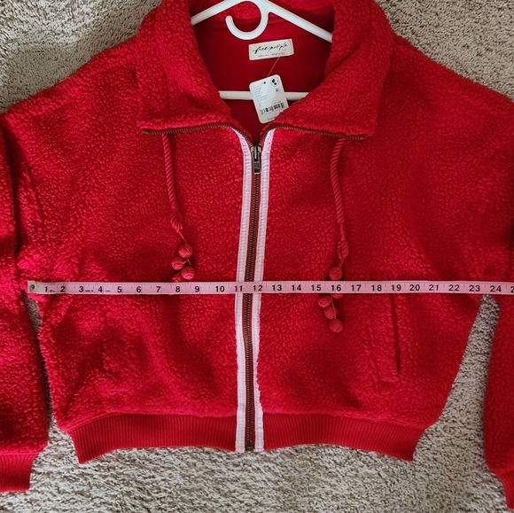 Free People Women's Red Alpine Sherpa Fleece Jacket Sz. Small - Picture 6 of 8